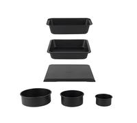 Salter Bakes 6-Piece Baking Set - 27 cm Loaf Tin, 32 cm Baking Sheet, 23 cm Square Pan, 3-Piece Round Cake Tin Set, Carbon Steel, Oven Safe Up to 220°C, PFOA-Free, Black