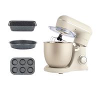 Salter Bakes Baking Set - 1300W Cream Stand Mixer with 4L Bowl & 10 Speeds, Megastone Non-Stick Bakeware Bundle with 24cm Round Cake Tin, 27cm Loaf Tin & 6 Cup Muffin Tray