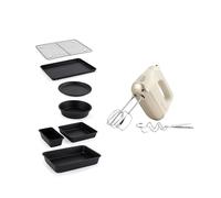 Salter Bakes Hand Mixer & Bakeware Set - Stackable Non-Stick Ovenware Set, Electric Whisk with 5 Speeds, Removable Stainless-Steel Attachments, Cake Tins, Roasting Tin and Cooling Rack
