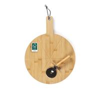 Salter Bamboo Pizza Board Set, 30 Cm Round, FSC®-Certified | Stainless Steel Pizza Cutter Included, Integrated Slice Grooves, Handle For Carrying, Reversible Board For Cutting Or Serving
