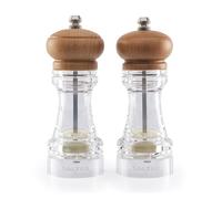 Salter Beech Wood Mill Set - Salt & Pepper Mills, Ceramic Grinding Mechanism, Spice Mills With Adjustable Grind From Fine To Coarse, Twist To Grind, Clear Acrylic Body, Natural Wooden Top, 7607 WDXR