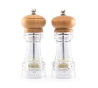 Salter Beech Wood Mill Set - Salt & Pepper Mills, Ceramic Grinding Mechanism, Spice Mills With Adjustable Grind From Fine To Coarse, Twist To Grind, Clear Acrylic Body, Natural Wooden Top, 7607 WDXR
