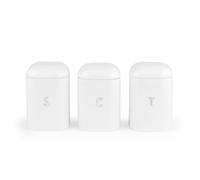 Salter Boston 3-Piece Canister Set - Tea, Coffee, Sugar Tins, Embossed Lettering, Durable Steel, Long-Lasting Freshness, Stylish Kitchen Food Storage Tins, Easy-Open Lids, Ice White Shimmer Finish