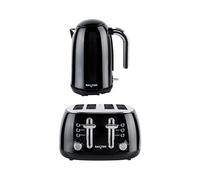 Salter Boston Kettle & Toaster Set - 1.7L Fast Boil Kettle, Limescale Filter, 4-Slice Wide Slot Toaster, Toast Thick Bread, High Lift Eject, Blue Indicator Lights, 3kW/1960W, Ice Black Shimmer Finish