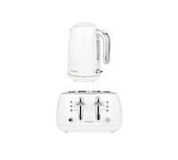 Salter Boston Kettle & Toaster Set - 1.7L Fast Boil Kettle, Limescale Filter, 4-Slice Wide Slot Toaster, Toast Thick Bread, High Lift Eject, Blue Indicator Lights, 3kW/1960W, Ice White Shimmer Finish