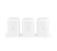 Salter Boston 3-Piece Canister Set - Tea, Coffee, Sugar Tins, Embossed Lettering, Durable Steel, Long-Lasting Freshness, Stylish Kitchen Food Storage Tins, Easy-Open Lids, Ice White Shimmer Finish