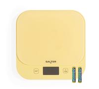 Salter British Bakes Digital Kitchen Scale - Yellow Baking Scale, High 10kg Capacity, Measures Liquids, Waterproof, Add & Weigh Tare Function, Tempered Glass Platform, 1g Precision, Backlit Display