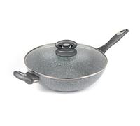 Salter BW02772G Non-Stick Wok With Lid - 28cm Deep Stir Fry Pan, Dishwasher Safe, Induction Hob Suitable, Durable, Soft Bakelite Handle, Healthy Cooking Use Little/No Oil, Marblestone Collection, Grey