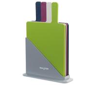 Salter BW04768 Rectangular Paddle Index Style Chopping Board Set with Food Preparation Indicators, Non-Slip Stand, Dishwasher Safe, Multi-Colour, Set of 4