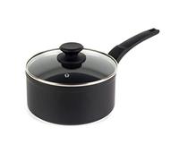Salter BW08653 Non-Stick Saucepan - 16cm with Tempered Glass Lid & Steam Vent, Dishwasher Safe Forged Aluminium, Marble Gold Cooking Pot, Induction Hob Milk Pan, Soft Touch Handle, Easy Clean, Black