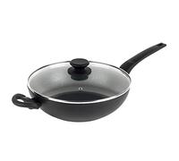 Salter BW08657 Marble Gold Wok with Tempered Glass Lid, 28 cm, Non-Stick, Forged Aluminium, Dishwasher Safe, Includes Soft Touch Handles, Easy-Clean, Induction Suitable for All Hob Types, Black