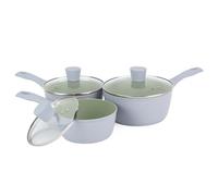 Salter BW09283AR Earth Saucepan Set - 3 Piece Healthy Ceramic Non-Stick Coating, PFAS-Free Induction Cookware, Aluminium Cooking Pots with Lids, Easy Clean, PFOA/PTFE-Free, Stay Cool Handles, Green