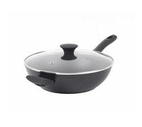 Salter BW09329 Megastone Noir 28cm Wok - Non-Stick Stir-Fry Pan, Forged Aluminium Cookware, Tempered Glass Lid, Induction Hob Suitable, Dishwasher & Metal Utensil Safe, PFOA Free