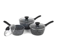Salter Megastone Thermo Collar Saucepan Set - 3-Piece - 16cm, 18cm, and 20 cm, 9 x Tougher Non-Stick, Long Lasting Forged Aluminium, Heat Indicator, Induction Compatible, PFOA-Free, Dishwasher Safe