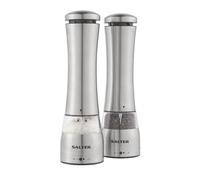 Salter BW11847EU7 Electric Pepper Mill Set - One Hand Push Button Operation, Ceramic Mechanism, Clear Acrylic, Adjustable Grind, LED Light Base, Peppercorns & Rock Salt, Stainless Steel