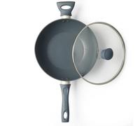 Salter BW12267EU7 Marino 28cm Non-Stick Wok - Stir Fry Pan, Induction Safe, Includes Tempered Glass Lid & Vents, Little/No Oil, PFOA-Free, Soft-Touch Handles, Forged Aluminium, Blue Grey