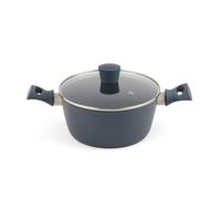 Salter BW12270EU7 Marino 24cm Non-Stick Stockpot - 4L Casserole Pot, Tempered Glass Lid & Steam Vent, Soft-Touch Stay Cool Handles, PFOA-Free, Forged Aluminium, Induction Hob Suitable, Blue Grey
