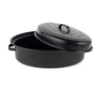 Salter BW12810EU7 Self-Basting Roaster - 36cm Vitreous Enamel Coated Steel Roasting Tin with Lid, Oval Dish, PFAS-Free, Dishwasher Safe, Oven Safe to 230°C, Easy Clean, Roast Meat/Vegetables, Black