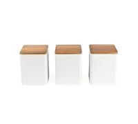 Salter BW12898WEU7 Toronto 3-Piece Canister Set - Tea, Coffee, Sugar Storage Canisters, Powder-Coated Matt Finish, Acacia Wood Lids, Easy Clean, Space Saving Jars, Long Lasting Freshness, White