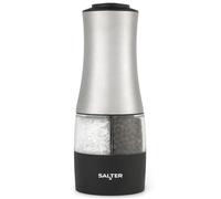 Salter BW12944EU7 Duo Electric Salt & Pepper Mill - Push Button Operation, One Handed Use, Adjustable Grind, Ceramic Mechanism, Space Saving, Clear Acrylic Window, Easy Use, Base Cap for Freshness