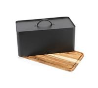 Salter BW13564EU7 Toronto Bread Bin With Chopping Board - Countertop Storage Box With Wooden Base for Cutting & Serving, Rectangular Bread Holder Container for Kitchen, Easy To Clean, Acacia, Black