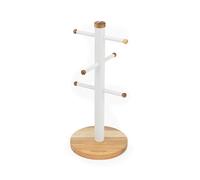 Salter BW13566WEU7 Toronto Mug Tree - Acacia Wood Cup Holder for Kitchen Countertop Tabletop, 6 Branch Display Stand for Coffee Mugs/Tea Cups, Freestanding Sturdy Steel Storage Rack, White
