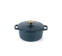 Salter Chester 20 cm Cast Iron Casserole Pot - Self-Basting Lid, Dutch Oven/Stock Pot, Hob to Table Cooking, Suitable for All Hob Types Including Induction, 2L Capacity, PFAS-Free, Green