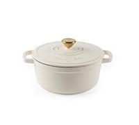 Salter Chester 24cm Cast Iron Casserole Pot - Self-Basting Lid, Dutch Oven/Stock Pot, Enamel Coated Cast Iron, Oven Safe, Suitable for All Hob Types Including Induction, 3.4L cap., PFAS-Free, Cream