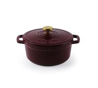 Salter Chester 24cm Cast Iron Casserole Pot - Self-Basting Lid, Dutch Oven/Stock Pot, Enamel Coated Cast Iron, Oven Safe, Suitable for All Hob Types Including Induction, 3.4L cap., PFAS-Free, Red
