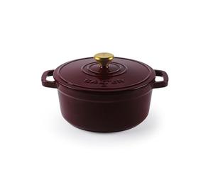 Salter Chester 24cm Cast Iron Casserole Pot - Self-Basting Lid, Dutch Oven/Stock Pot, Enamel Coated Cast Iron, Oven Safe, Suitable for All Hob Types Including Induction, 3.4L cap., PFAS-Free, Red