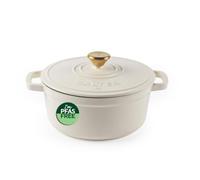 Salter Chester 2L Cast Iron Casserole Dish - Enamel Coated, PFAS-Free, Oven Safe 240°C, Induction & All Hob Suitable, Heat Retaining Stew Pot for Soups, Stews, Curries & Casseroles, Cream