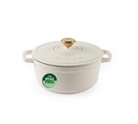 Salter Chester 24cm Cast Iron Casserole Pot - Self-Basting Lid, Dutch Oven/Stock Pot, Enamel Coated Cast Iron, Oven Safe, Suitable for All Hob Types Including Induction, 3.4L cap., PFAS-Free, Cream