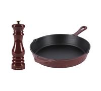 Salter Chester Mill & Frying Pan Set - Salt/Pepper Spice Grinder, 26cm Universal Skillet, Ceramic Grind, Adjustable from Fine to Coarse, Hob to Oven to Table, Induction Suitable, PFAS Free, Red
