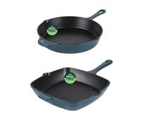 Salter Chester Skillet & Griddle Pan Set, Cast Iron, Ovenproof | Deep-sided frying pan and ridged-grill griddle pan, suitable for hob to oven, cast iron heat retention, induction compatible