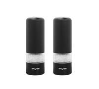 Salter Clarence Electric Mill Set - Salt & Pepper Grinders, One-Handed Easy Push Button Operation, Ribbed Design, Ceramic Grinding Mechanism, Adjustable Coarseness, Battery Powered, Black