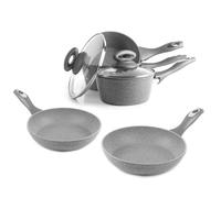 Salter COMBO-5122 Pot and Pan Set - 5 Piece, 16/18/20cm Saucepans, 24/28cm Frying Pans, Non-Stick, Induction Suitable, Cooking Pots with Lids, Forged