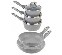 Salter Marblestone 5 Piece Cooking Set - 16cm, 18cm, 20cm Saucepans With Lids, 20cm, 24cm Frying Pan, Non-Stick, Corrosion Resistant Forged Aluminium, PFOA-Free, Suitable For All Hobs, Dishwasher Safe