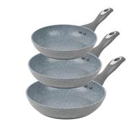 Salter COMBO-6441 3 Piece Non-Stick Frying Pan Set, 20/24/28cm, Bakelite Handle, Marble Collection, Induction Hob Suitable, PFOA Free, Use Little, Forged Aluminium, Grey