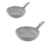 Salter COMBO-6449 Marblestone 2-Piece Frying Pan Set - 20/24 cm Non-Stick Fry Pans, Induction Hob Suitable Cooking Pans, Forged Aluminium Cookware, Omelette/Egg/Pancake Pan, Little/No Oil, Grey