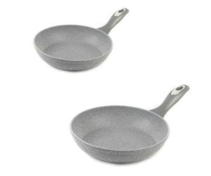 Salter COMBO-6449 Marblestone 2-Piece Frying Pan Set - 20/24 cm Non-Stick Fry Pans, Induction Hob Suitable Cooking Pans, Forged Aluminium Cookware, Omelette/Egg/Pancake Pan, Little/No Oil, Grey