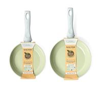 Salter COMBO-7528 Earth Frying Pan Set - Healthy Ceramic Non-Stick Coating, PFAS-Free Induction Cookware, Aluminium Cooking Skillets, Easy Clean, PFOA/PTFE-Free, Stay Cool Handle, 20/24cm, Green