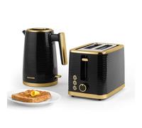 Salter COMBO-7997 Palermo Electric Kettle & Toaster - 1.7L Rapid Boil, 2 Slice Toaster, Wide Slot, 3Kw Fast Boil, Defrost, Reheat & Cancel Functions, Lightweight, Black & Gold Textured Design