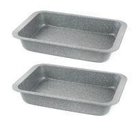 Salter COMBO-8051A Marblestone 36cm Roasting Pan, Set of 2 Non-Stick Bakeware, PFOA Free Durable Grey Carbon Steel, Meat, Fish & Vegetable Roaster, Deep Roasting Pan, Oven Safe to 220°C, Easy Clean