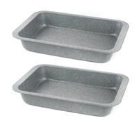 Salter COMBO-8051A Marblestone 36cm Roasting Pan, Set of 2 Non-Stick Bakeware, PFOA Free Durable Grey Carbon Steel, Meat, Fish & Vegetable Roaster,