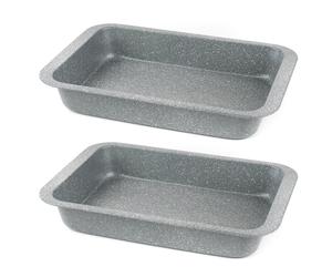 Salter COMBO-8051A Marblestone 36cm Roasting Pan, Set of 2 Non-Stick Bakeware, PFOA Free Durable Grey Carbon Steel, Meat, Fish & Vegetable Roaster,