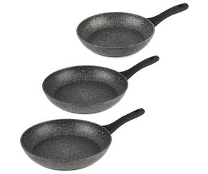 Salter COMBO-8214A Frying Pan Set, 3 Piece Non-Stick Megastone Collection Pans, Dishwasher & Metal Utensil Safe, Forged Aluminium, Use Little Or No Oil for Healthier Meals, 24/28/30 cm, Silver