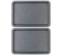 Salter COMBO-8261 Baking Tray Set of 2, Non-Stick Carbon Steel Oven Sheet, Easy Clean, Strong & Durable, Long Lasting, PFOA-Free, Megastone Collection, Black/Silver, 37 cm