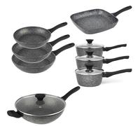 Salter COMBO-8587A Megastone 8 Piece Pan Set - Non-Stick Saucepans, Frying Pans, Wok & Griddle, Forged Aluminium Cookware, Induction Suitable, Corrosion-Resistant, Dishwasher & Metal Utensil Safe
