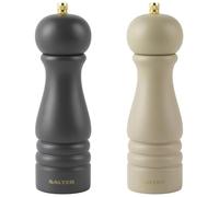 Salter COMBO-8676 Pepper Grinder Mills-Set of 2, Adjustable Grinding Fine to Coarse, Ceramic Mechanism, Suitable for Rock Salt/Peppercorns, Seasoning, Extra Cap Included, Beige/Charcoal, Wood