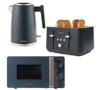 Salter COMBO-8687 Marino Kettle Toaster Microwave Set - Matching Blue Kitchen Countertop Breakfast Set, Rapid Boil 1.7L 3kW Kettle, 4-Slice Anti-Jamming Toaster, 20L 800W Manual Dial Microwave